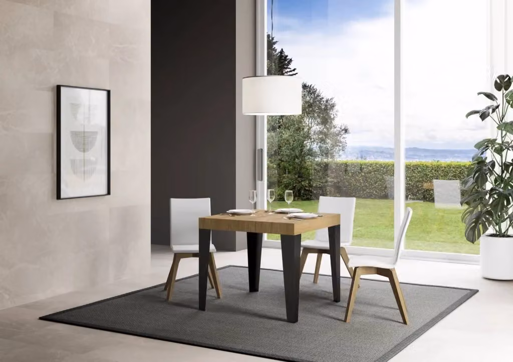 Tavolo da pranzo allungabile GIORDANOSHOP in legno e metallo, finitura quercia naturale, L/P/H: 90-246 x 90 x 77 cm – 2