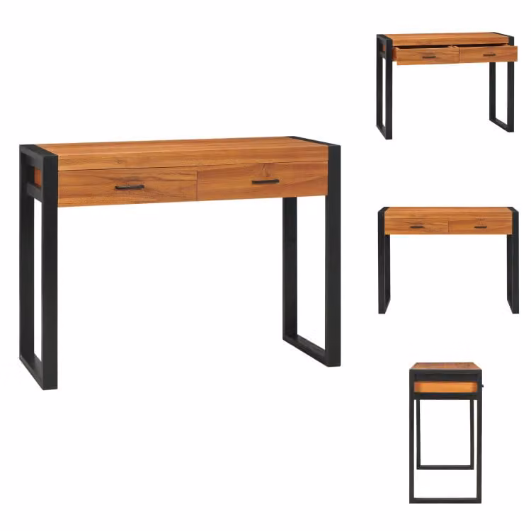 Scrivania vidaXL con 2 cassetti, 100x40x75 cm, legno di teak - Scrivanie