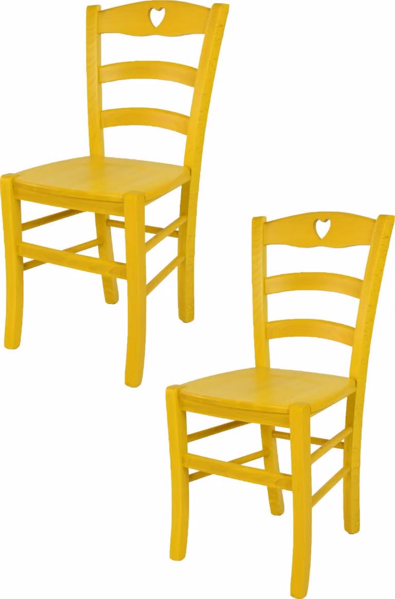 t m c s Tommychairs - Set di 2 sedie CUORE per cucina e sala da pranzo, struttura robusta in legno di faggio, laccata in colore giallo anilina e seduta in legno