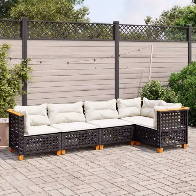 Set Divani da Giardino 5 pz con Cuscini in Polyrattan Nero 3261812