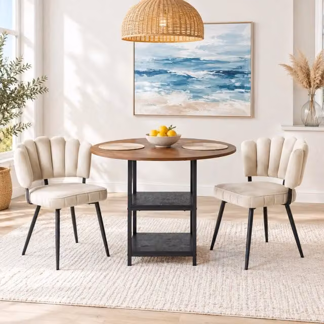 Set da pranzo Mivray composto da tavolo rotondo e 2 sedie, colore marrone e nero, con ripiano doppio, Diametro: 107 cm, H: 75 cm