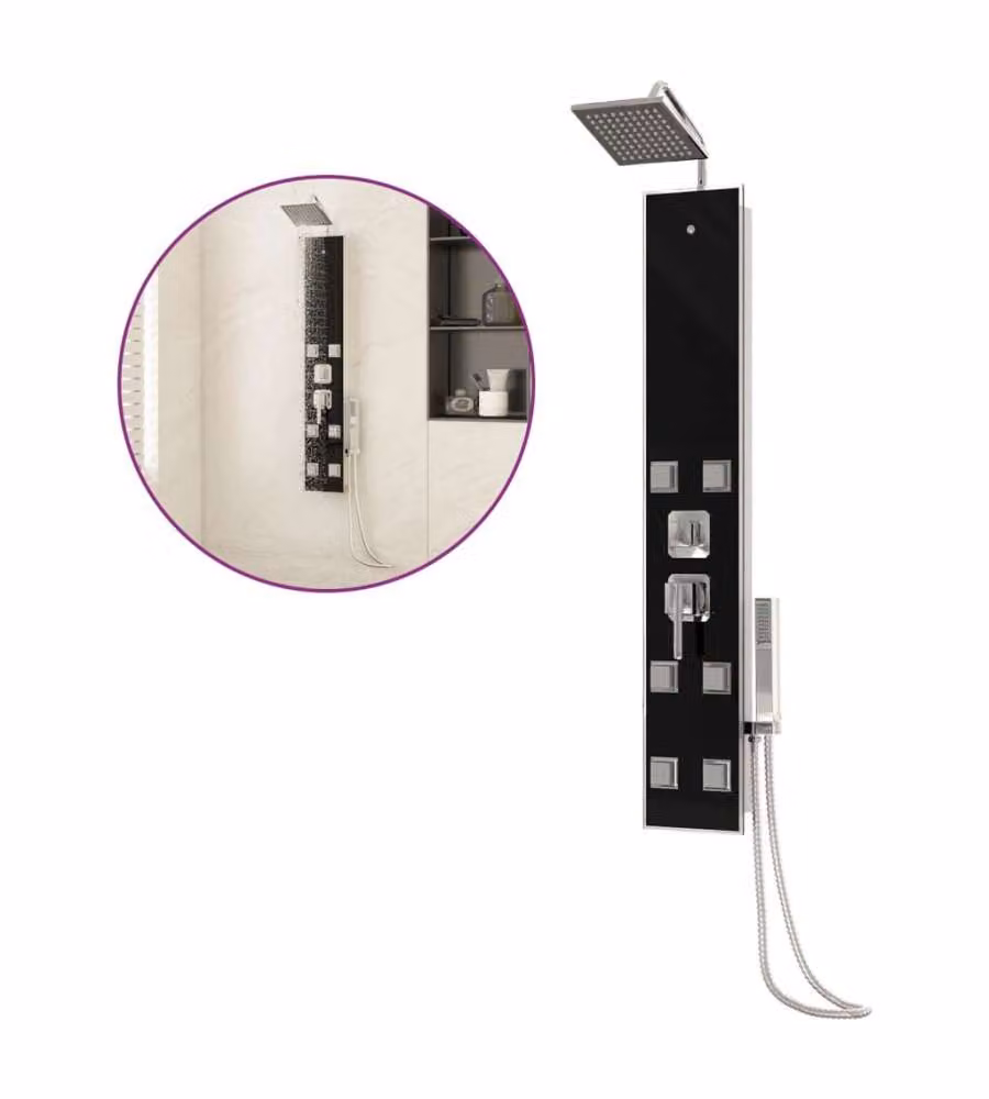 Pannello Doccia Singolo Fisso vidaXL in Vetro Trasparente e Acciaio Inox, Colore Nero, L 45,5 x P 6,0 x H 130 cm – 2