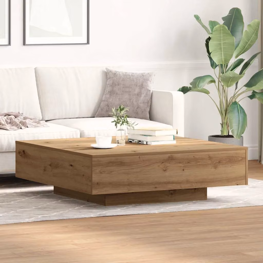 Tavolino da salotto moderno vidaXL in legno rovere e nero L/P/H: 100 x 100 x 31 cm