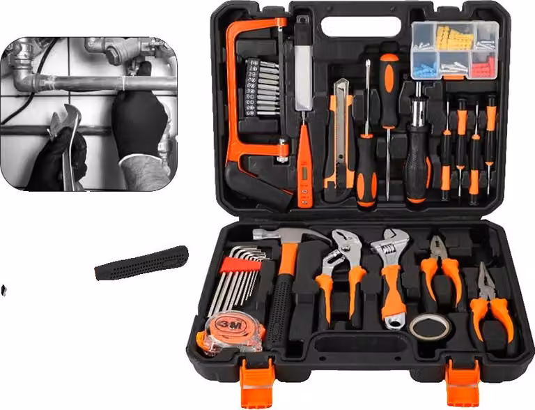 Set di attrezzi, acciaio ad alto tenore di carbonio, dimensioni della cassetta degli attrezzi: 40 x 25 x 15 cm, compatibilità: uso domestico e automobilistico, 59 attrezzi inclusi, impugnatura ergonomica