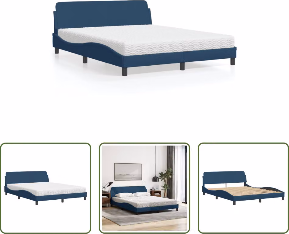 The Living Store Letto con materasso blu 160x200 cm in tessuto