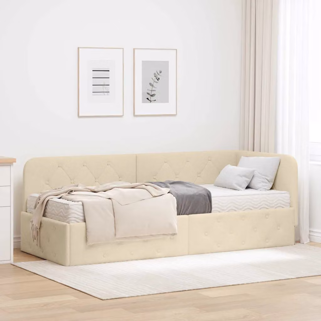 Cornice del letto ad angolo vidaXL in tessuto beige con chaise longue asimmetrica L: 204 cm, P: 140 cm, H: 84 cm
