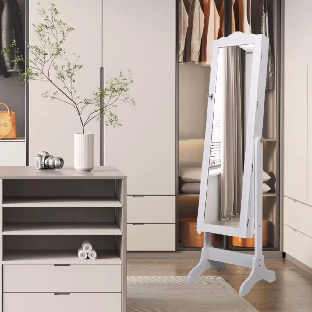 Armadio portagioie Design Mania bianco con specchio, angolare e con serratura, L/P/H: 37.0 x 44.5 x 160.0 cm – 2