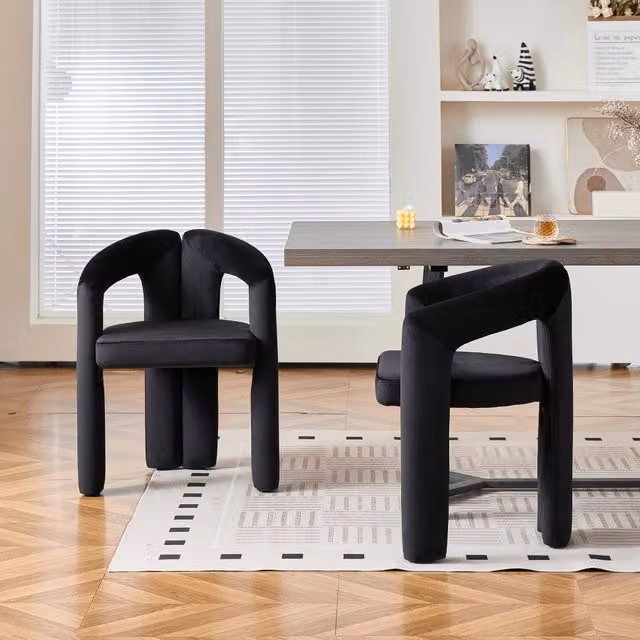Sedia da pranzo MIVRAY con braccioli rivestita in velluto nero con design geometrico e minimalista, portata massima 150 kg – 1
