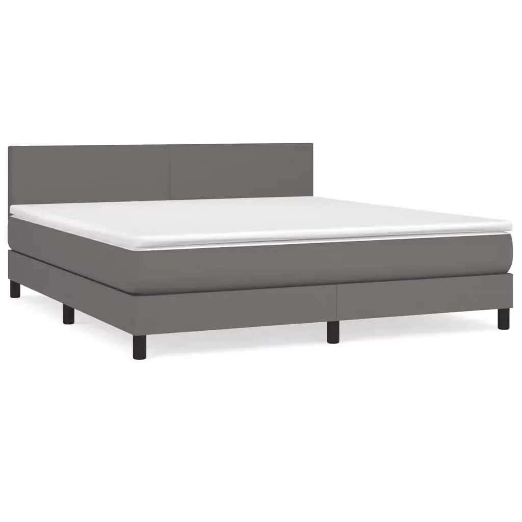 Letto Ibrido con Giroletto a Molle e Materasso vidaXL in Similpelle Grigia e Bianca L/P/H: 160 x 200 x 78 cm – 2