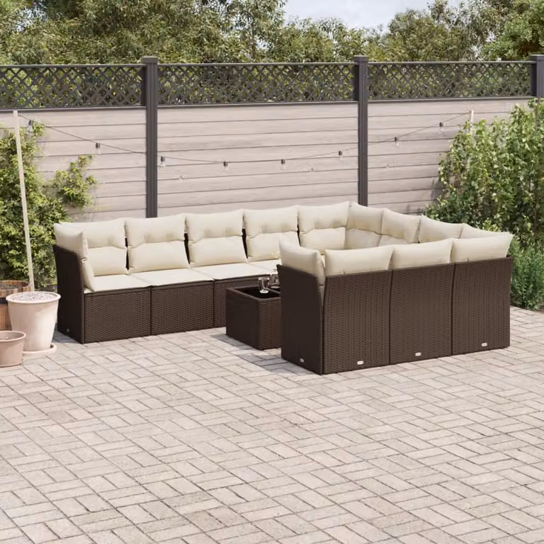 vidaXL Set Divani da Giardino 11 pz in Polyrattan Marrone con Cuscini e Tavolino da Esterno