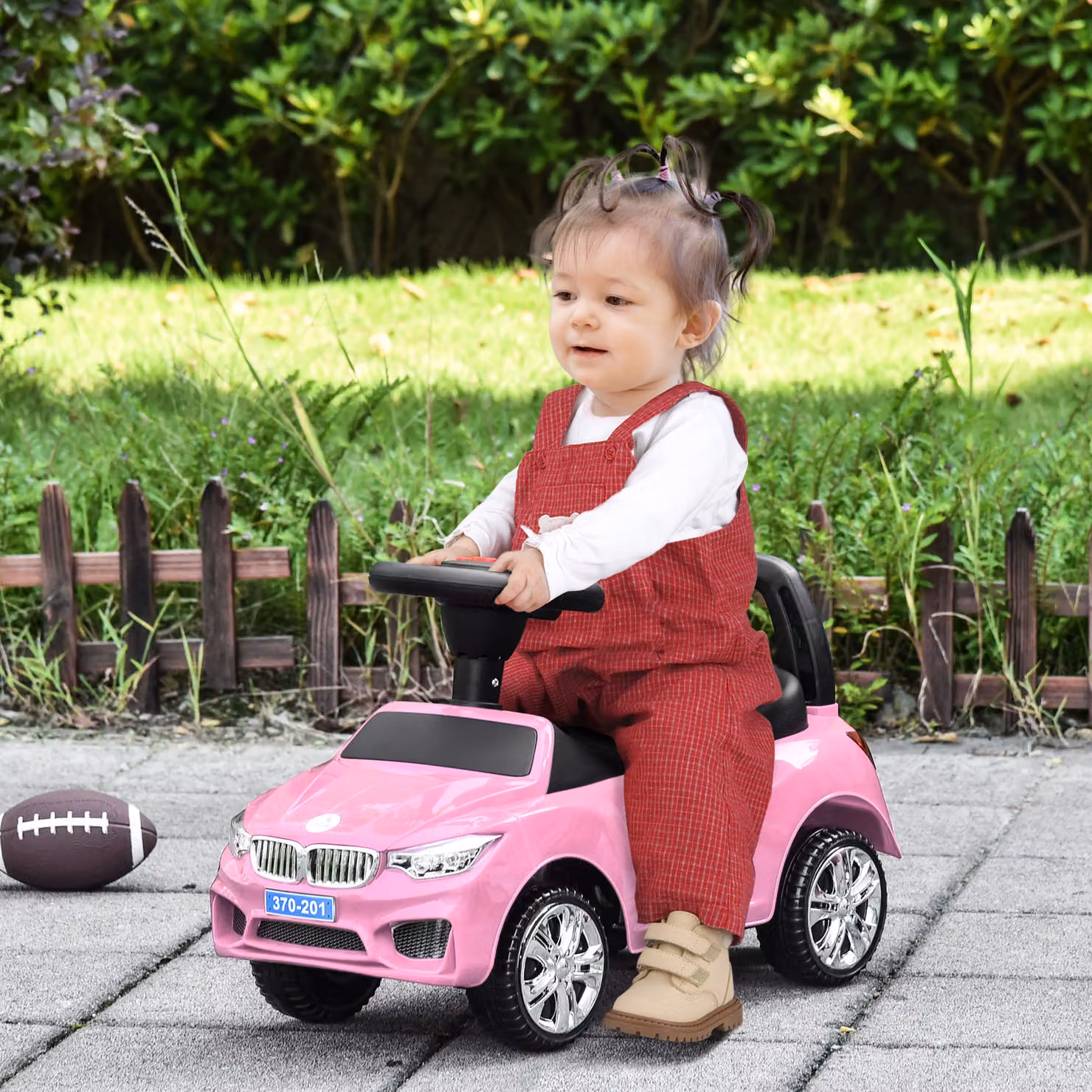 Macchinina Cavalcabile HOMCOM per Bambini con Volante, Fari e Musiche, Rosa, L: 63,5 cm, P: 28 cm, H: 36 cm – 2