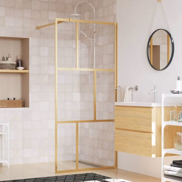 Parete per doccia walk-in vidaXL in vetro trasparente ESG con finitura oro L: 90 cm, H: 195 cm