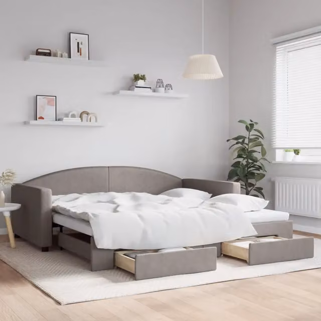 Divano Letto Estraibile con Cassetti-Sofa Letto-Daybed Tortora 100x200 cm Tessuto 772312