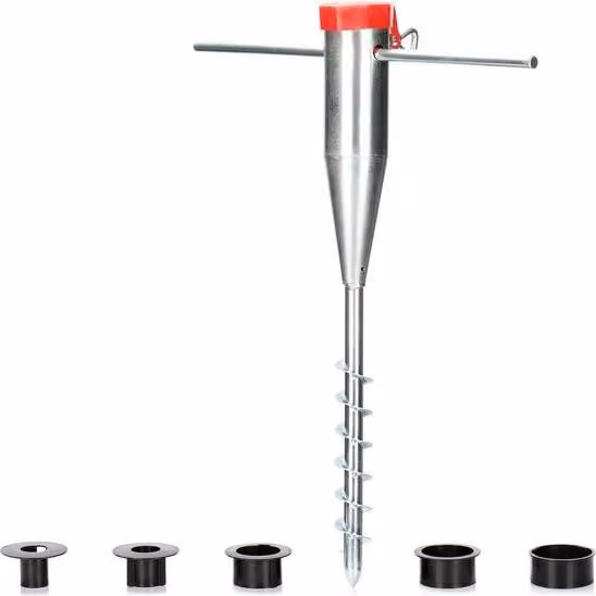 Supporto per ombrellone in acciaio - presa a terra per il giardino - base per ombrelloni - stendibiancheria rotante - asta da avvitare - picchetto a terra - colore argento - diametro asta 25-60 mm