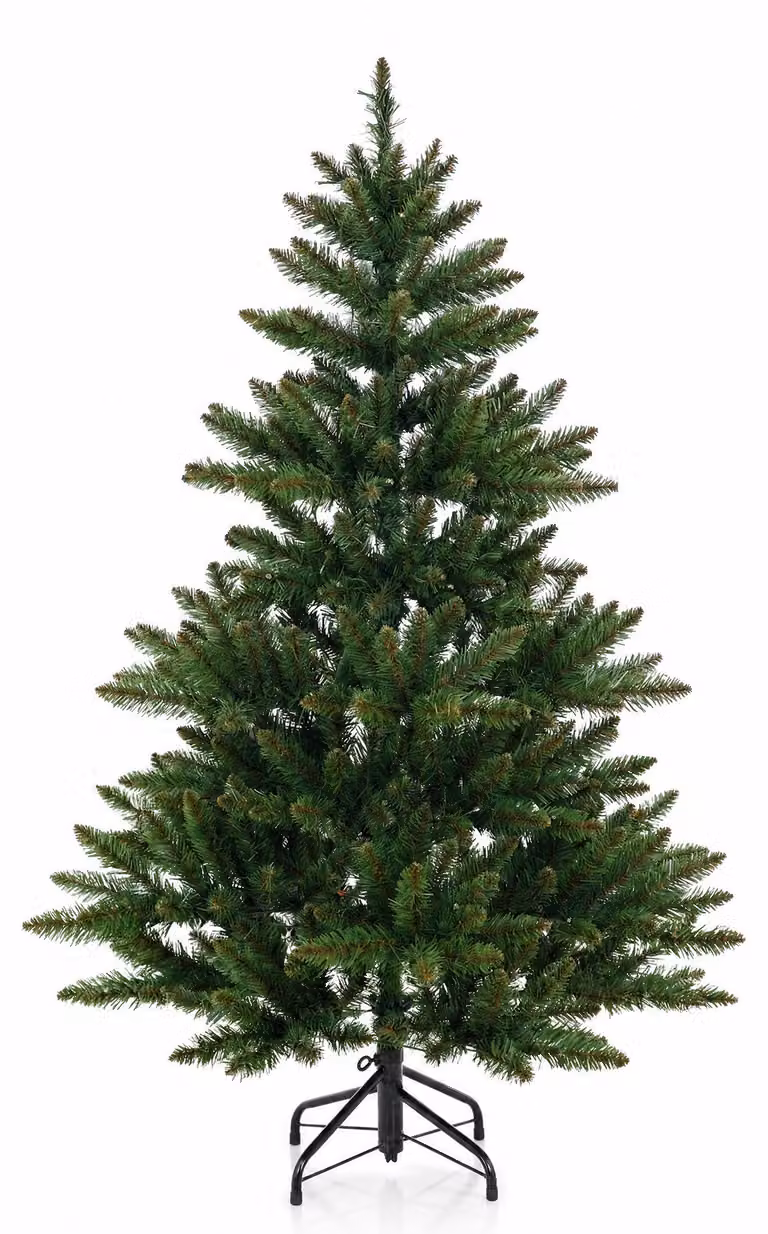 Albero di Natale artificiale, altezza 137 cm (4,5 piedi), abete caucasico Nordmann, verde e folto, realizzato in PVC, con supporto incluso