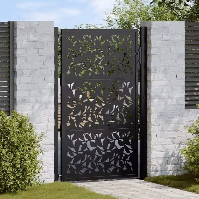 Cancello singolo da giardino vidaXL in acciaio nero con design a foglia L: 110 cm, H: 155 cm – 1