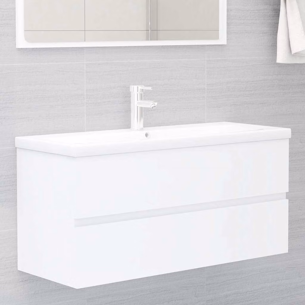 Mobile da bagno vidaXL con lavabo in ceramica bianco lucido e cassetti in legno multistrato L/P/H: 100 x 45 x 38,5 cm