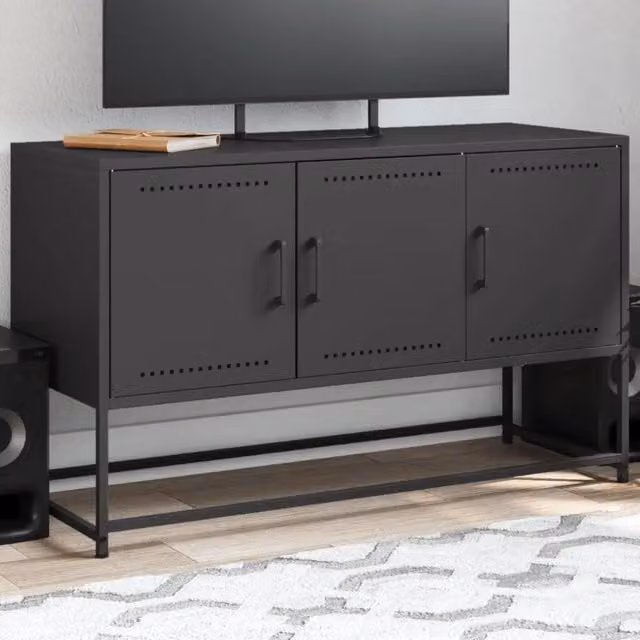 Mobile TV vidaXL in stile industriale in metallo nero, L: 100,5 cm, P: 39 cm, H: 60,5 cm – 1