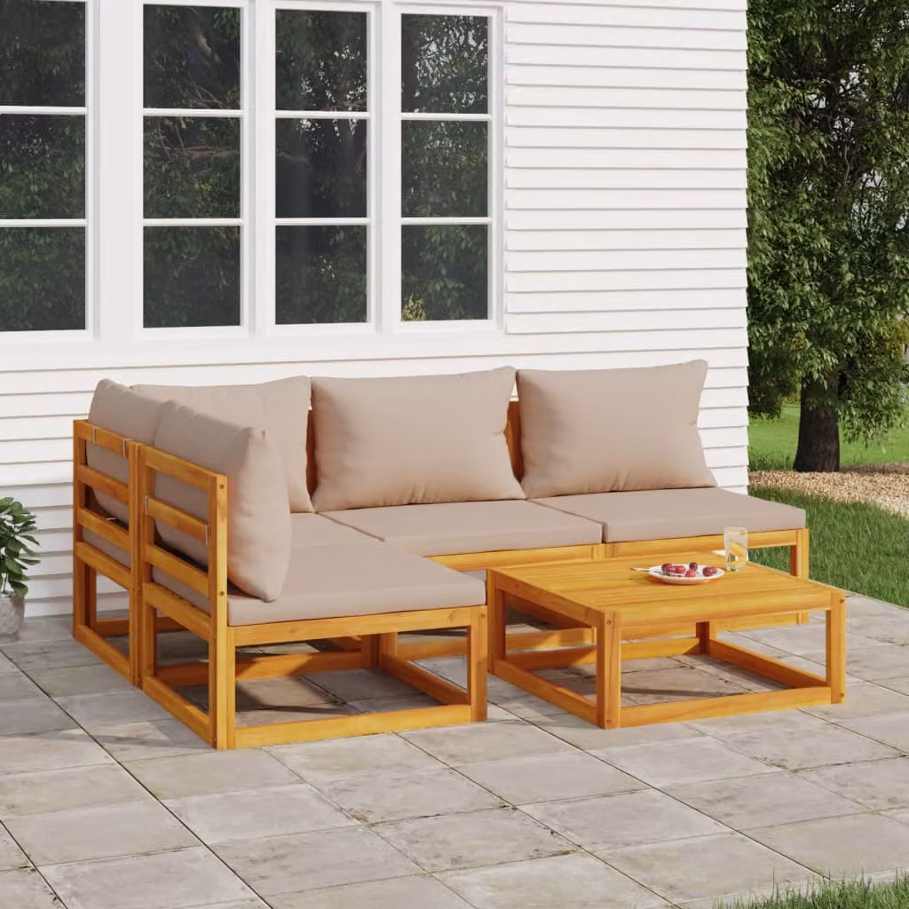 Set Salotto da Giardino vidaXL in Legno di Acacia con Cuscini Beige e Marrone