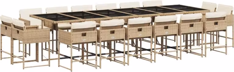 Set da Pranzo da Giardino 17 pz con Cuscini Beige in Polyrattan