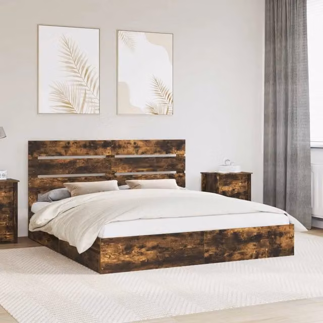 Letto con Contenitore con cassetto Rovere fumé 180 x 200 cm 3411881
