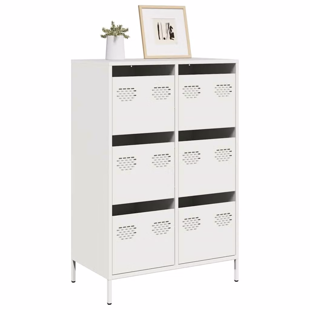 Credenza moderna vidaXL in metallo bianco opaco, L: 68 cm, P: 39 cm, H: 101,5 cm