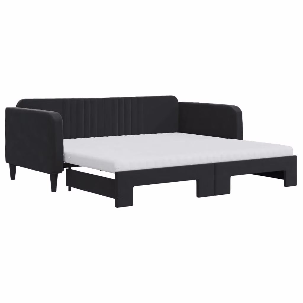 Divano Letto Estraibile vidaXL in Velluto Nero con Cassetto con Materasso 90x190 cm – 2
