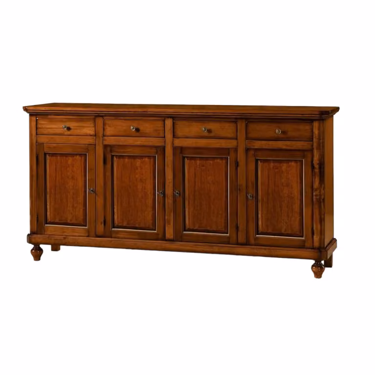 Madia credenza napoletana in legno con 4 ante di Mobili 2G, colore noce, L: 196 cm, P: 43 cm, H: 98 cm