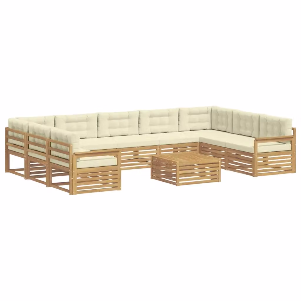 Set di divani da esterno a L con tavolino da caffè vidaXL in legno di acacia, Bianco e Beige – 2