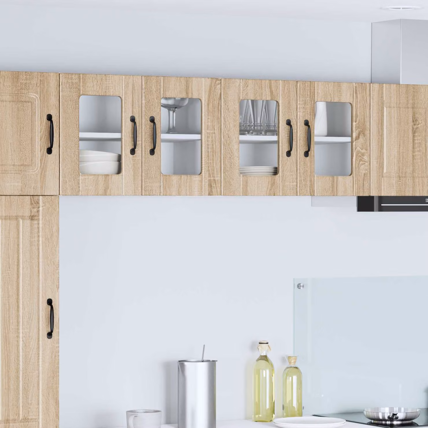 Mobile da parete vidaXL PORTO in legno e vetro, Rovere Sonoma, L 60 x P 31 x H 40 cm