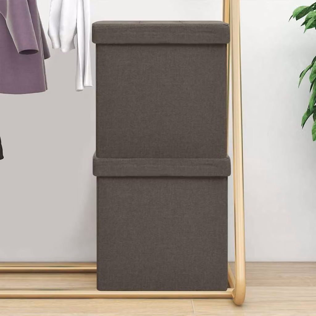 Set di 2 pouf con contenitore vidaXL modello cube in simil lino marrone con rivestimento rimovibile