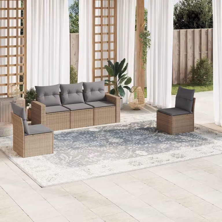 vidaXL Set Divano da Giardino 5 pz a L con Cuscini Beige e Grigio in Polyrattan e Metallo