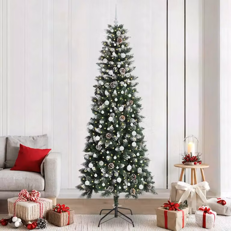 Albero di Natale artificiale vidaXL Verde con 300 LED bianco caldo e struttura in metallo e PVC, Altezza: 240 cm