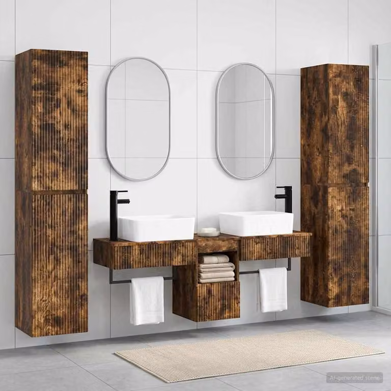 Set di mobili per il bagno moderno vidaXL in 5 pezzi colore marrone con vanità e pensili, L/P/H: 33 x 34,5 x 160 cm