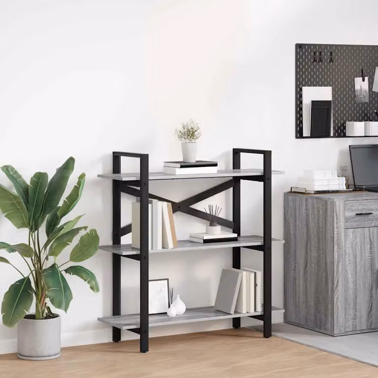 Libreria stile industrial vidaXL in legno ingegnerizzato e metallo, colore grigio, L 100 cm x P 33,5 cm x H 102 cm