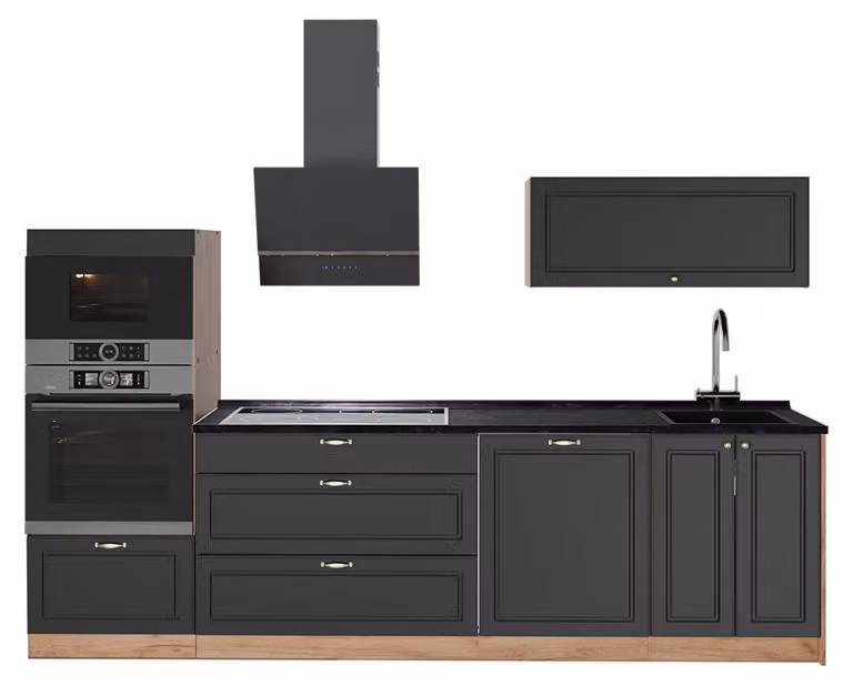 Cucina componibile Vicco Fame-Line Oro-antracite rustico/Rovere dorato 280 cm senza piano di lavoro, Model 64682