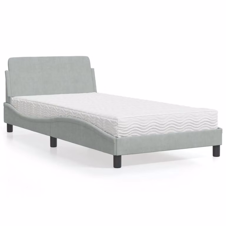 Letto con Materasso Dover vidaXL in Velluto Grigio Chiaro 100x200 cm