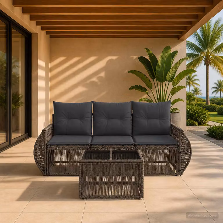Set Divano da Giardino vidaXL 4 Pezzi in Polyrattan Grigio e Antracite con Tavolino e Cuscini