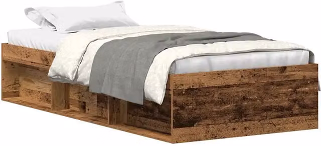 Letto singolo per adulti in legno di pino color marrone con contenitore laterale e doghe fisse L/P/H: 200 x 100 x 35 cm