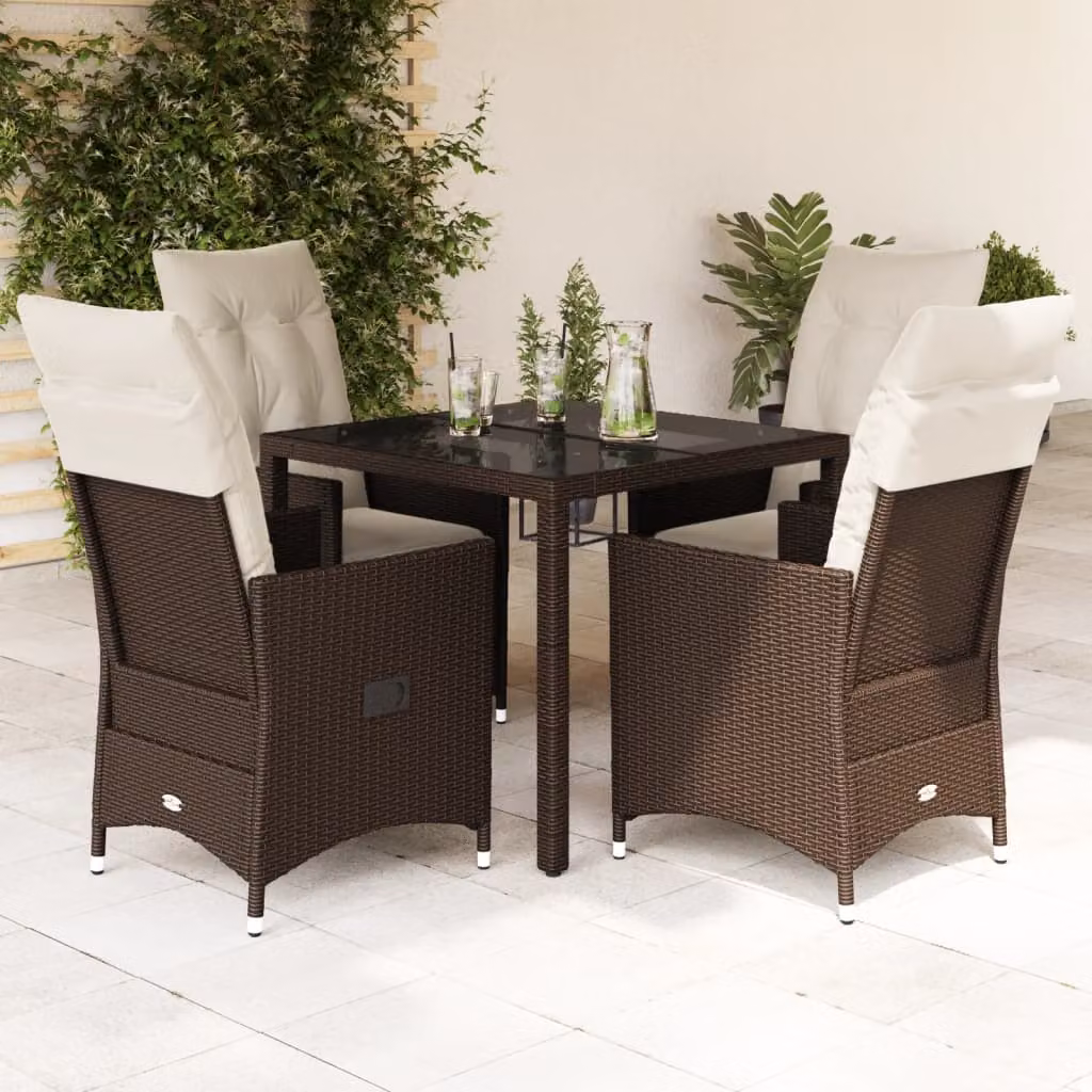 vidaXL Set da Pranzo da Giardino 5pz in Polyrattan Marrone e Bianco con Piano in Vetro – 1
