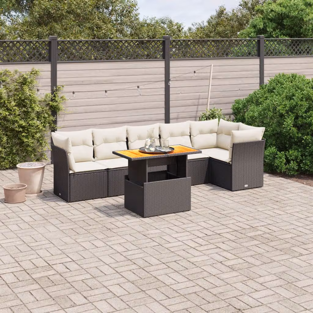 vidaXL Set Divani da Giardino a L con Polyrattan e Cuscini 7pz Nero e Bianco – 1