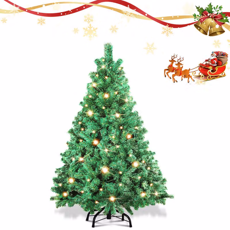 Jayseuw 120cm albero di Natale artificiale con 340 aghi in PVC, 150 luci LED bianco caldo e supporto in metallo, abete, albero di Natale