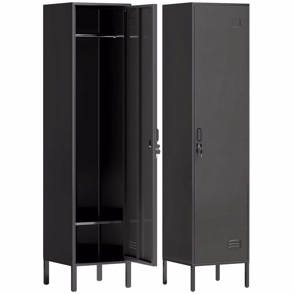 Armadio in metallo Minimal con porta a chiave e appendiabiti nero L/P/H: 60 x 50 x 180 cm – 2
