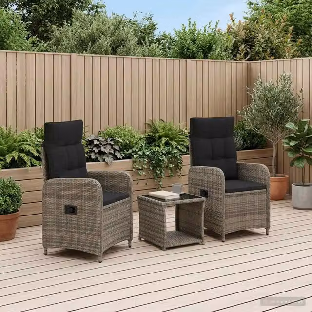 Set Lounge da Giardino 3 pz Grigio e Grigio Scuro 3422363