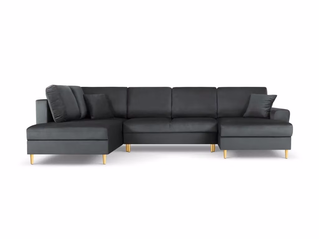 Divano panoramico convertibile Kyoto di Cosmopolitan Design, 7 posti con contenitore, modello a sinistra in velluto grigio scuro, L/P/H: 313.0 x 194.0 x 88.0 cm – 2