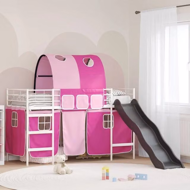Struttura del letto loft per bambini-Giroletto per bambini Bianco e Rosa 90 x 190 cm 863475