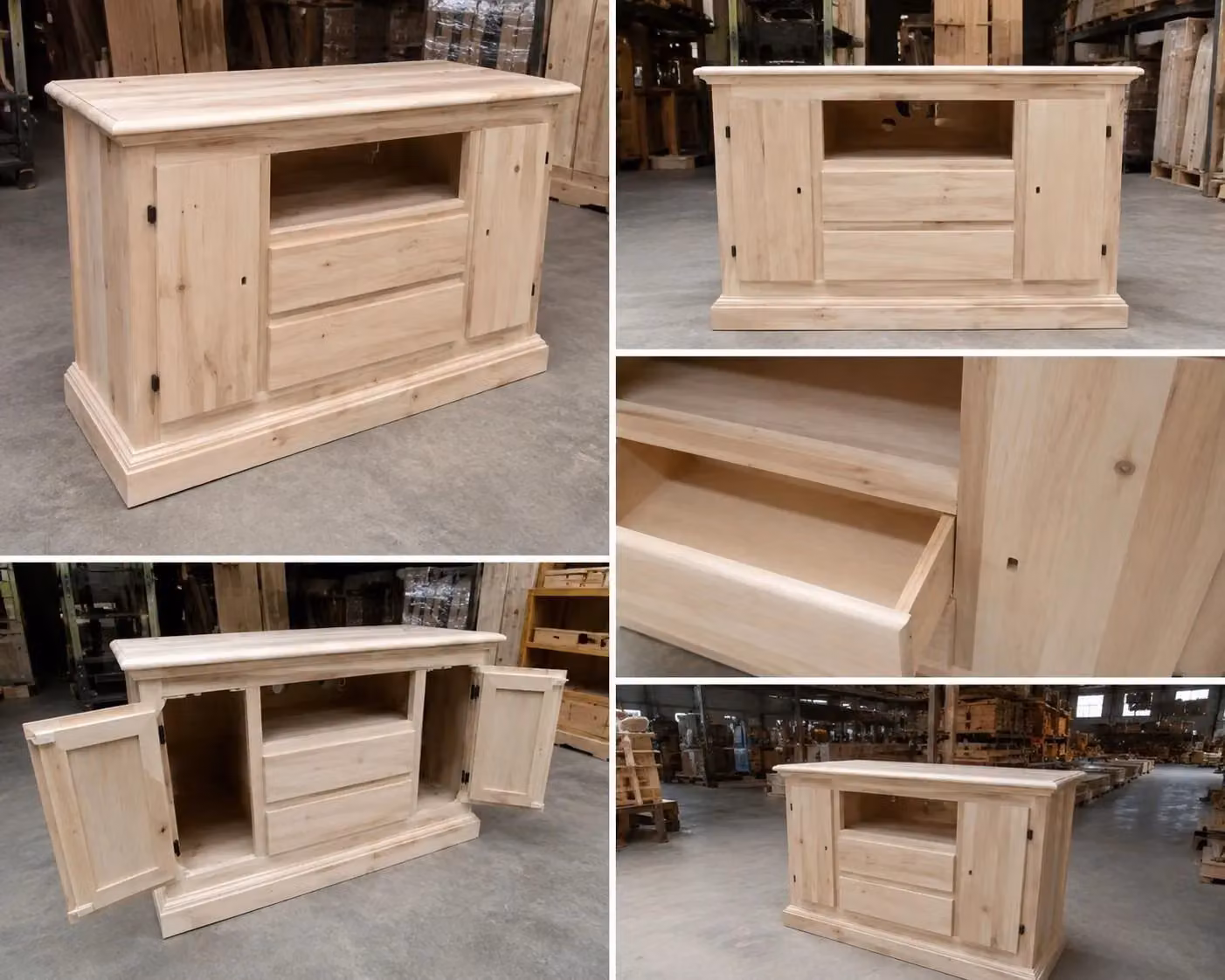 Porta TV Mobili 2G in legno di pioppo grezzo con 2 porte e 2 cassetti L/P/H: 110 x 45 x 68 cm – 1