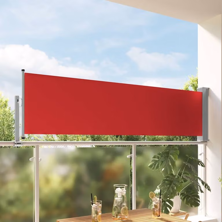Tenda Laterale Retrattile per Patio vidaXL in Poliestere e Acciaio, Colore Rosso, L: 300 cm, H: 80 cm