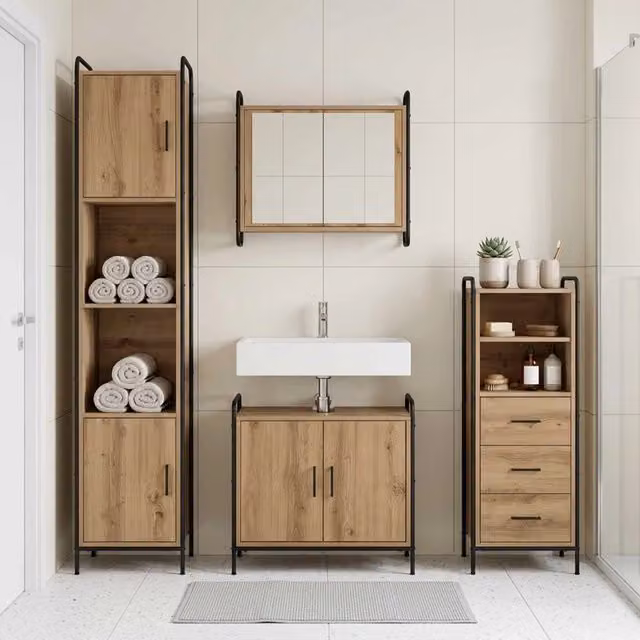 Set di Armadi da Bagno 3 pz Rovere Artigianale 3444524