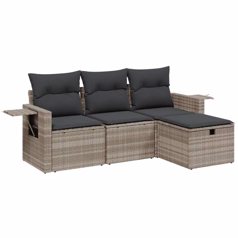 Set Divano da Giardino 4pz con Cuscini Grigio Chiaro Polyrattan